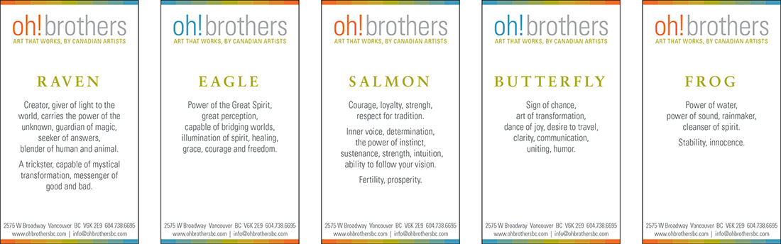 Oh! Brothers cards with information on the meaning of the different animals